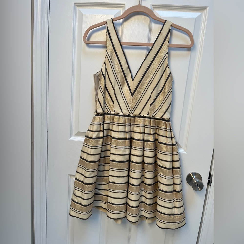 J. Crew Cream and Black Striped Formal Dress